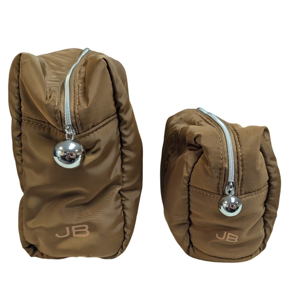 Jenny Bird Puffy Cosmetic Travel Bag Set OS Bronze Brown Quilted Waterproof